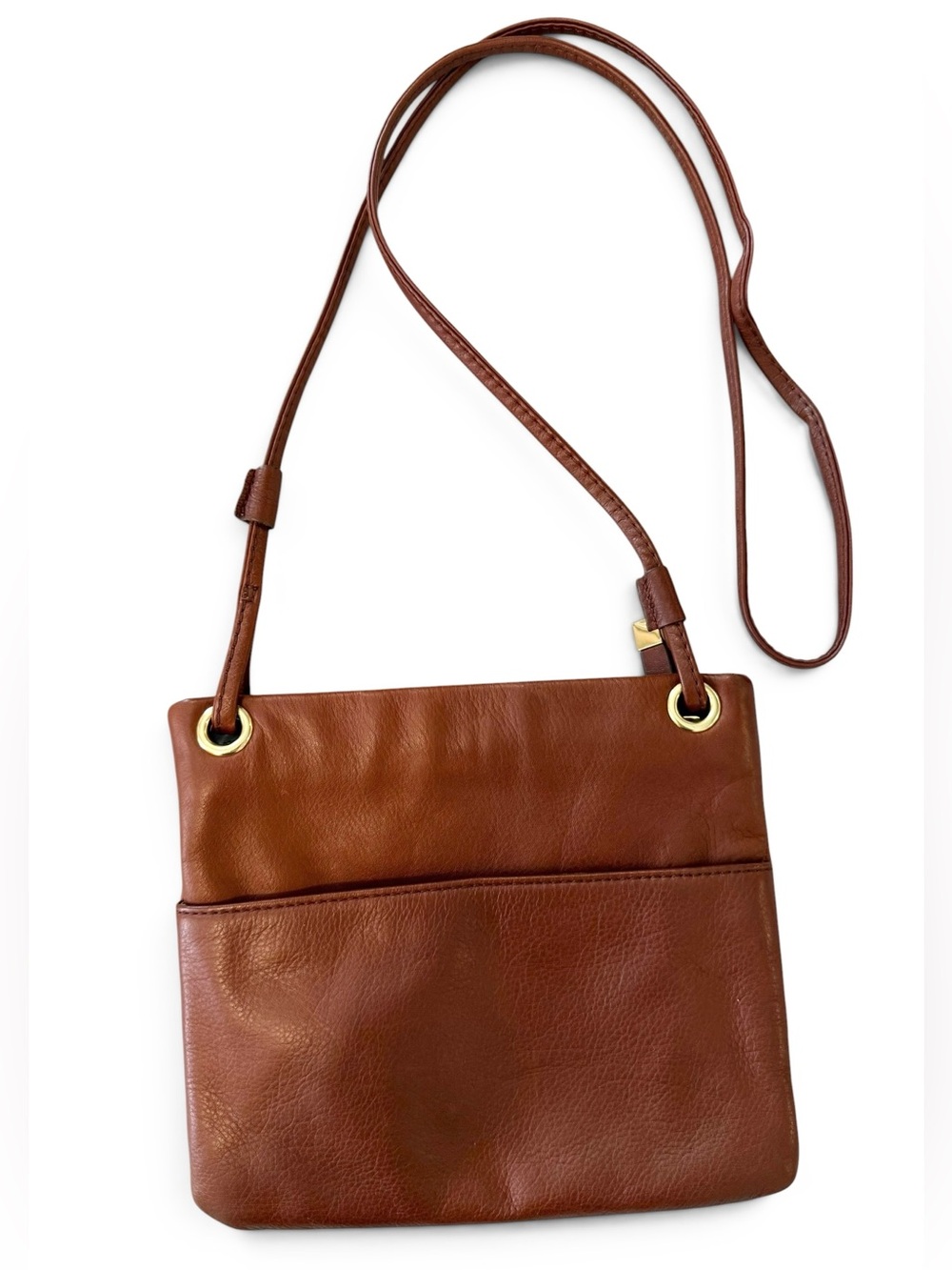Margot New York Split Pocket Leather Crossbody Bag Cognac Brown